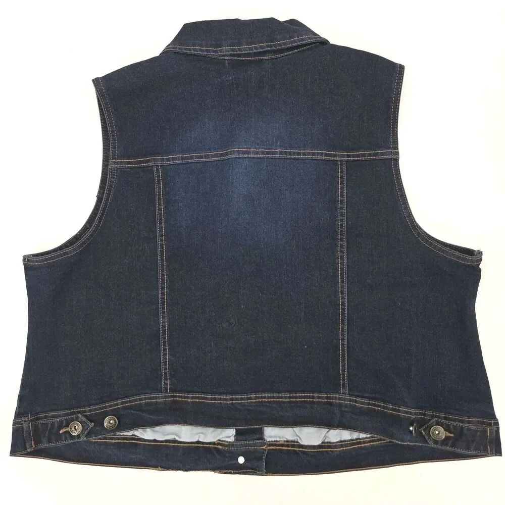 New Look Denim Jean Vest Womens Size 2X Button Up Down Western Country Cowgirl - Picture 2 of 8
